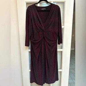 Jones New York | Long Sleeve Maroon Black Leopard Print Plus Size 20W Midi Dress